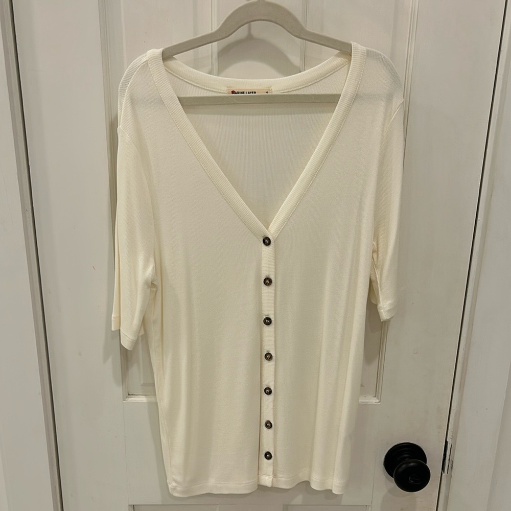 Marine Layer Cream Button Down 3/4 Sleeve Top